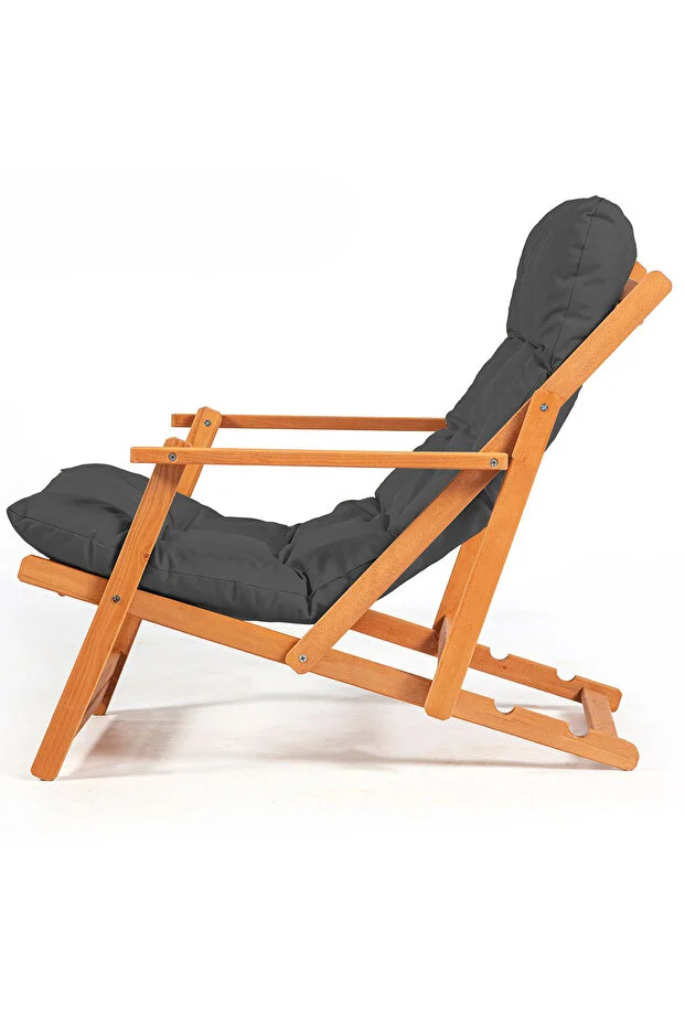 Simona Grand Şezlong 2+1 Ahşap Bahçe Balkon Teras Katlanır Set - Antrasit Minder